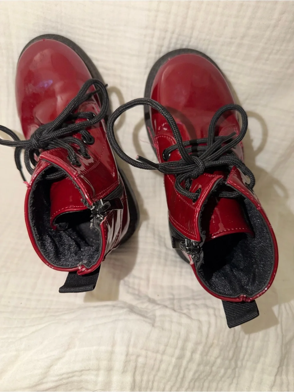 Children's Glossy Red Lace-Up Platform Boots